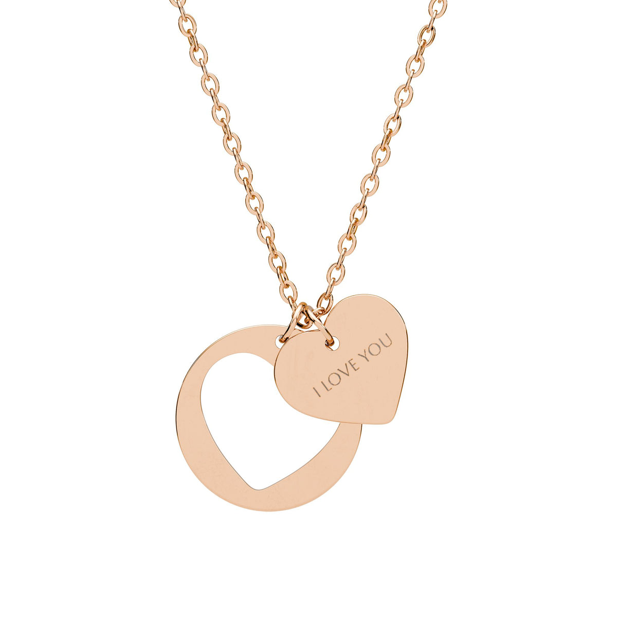 Engravable Heart Cutout Necklace — Personalized Heart Pendant in Silver or Rose Gold