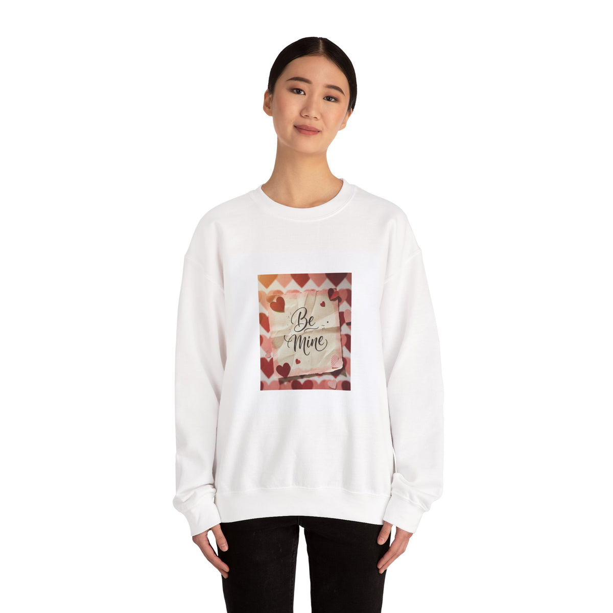 Valentine "Be Mine" Crewneck Sweatshirt – Heart Pattern Romantic Pullover