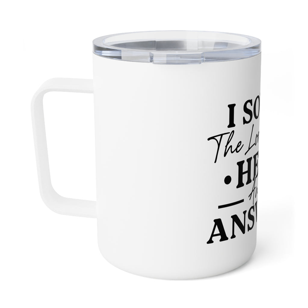 Insulated Coffee Mug — "I Sought The Lord And He Heard" Christian Travel Tumbler, 10 oz