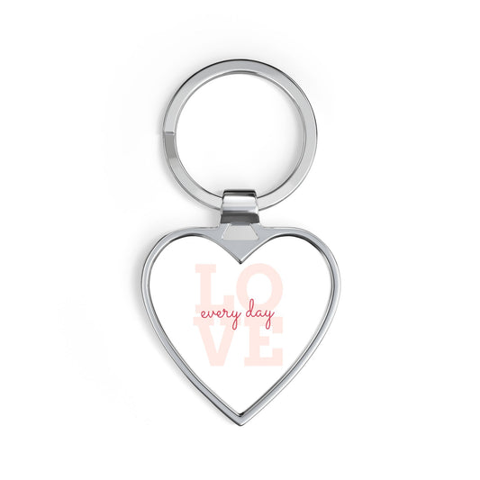 Heart Keychain – “Love Every Day” Silver Heart Keyring, Romantic Valentine’s Gift
