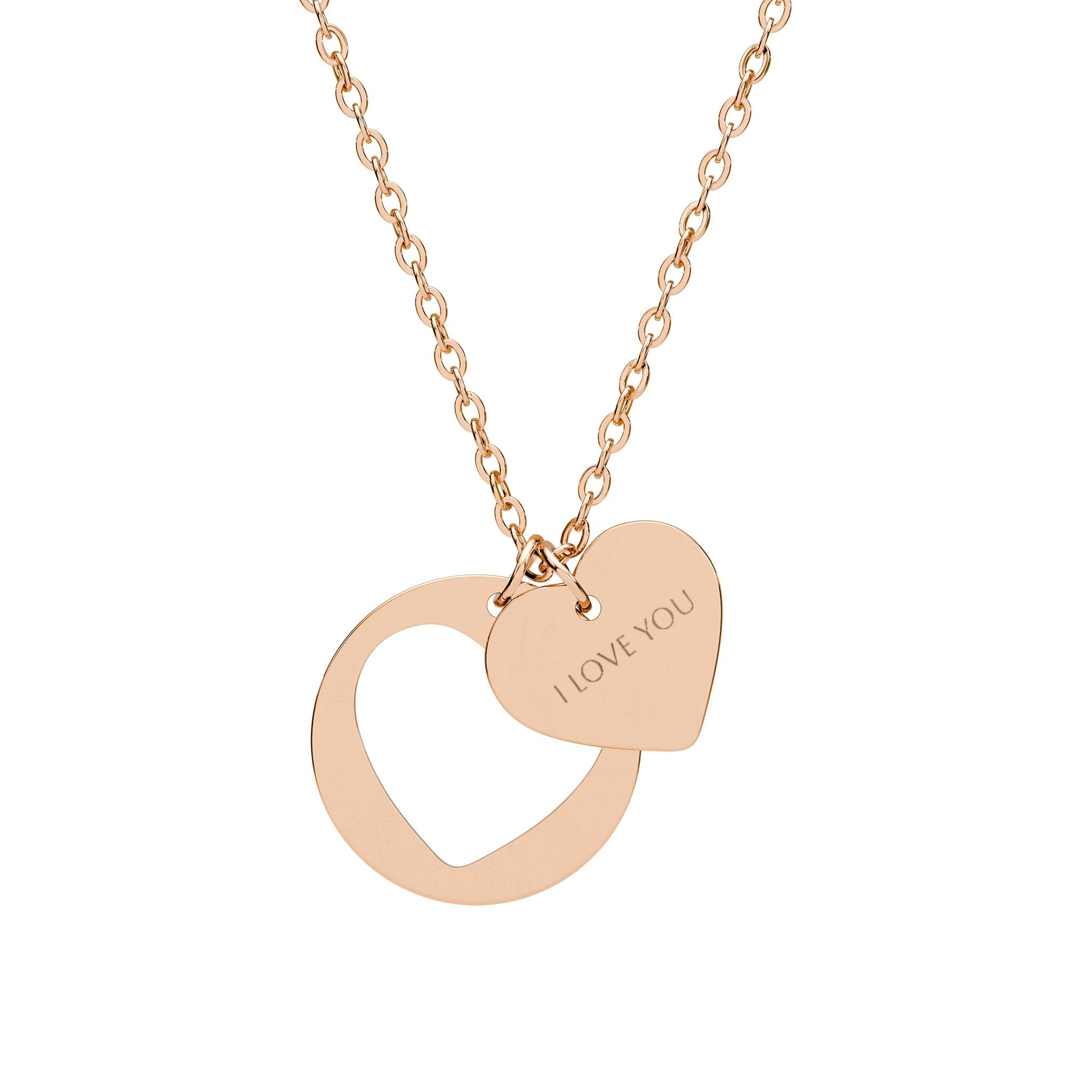 Engravable Heart Cutout Necklace — Personalized Heart Pendant in Silver or Rose Gold