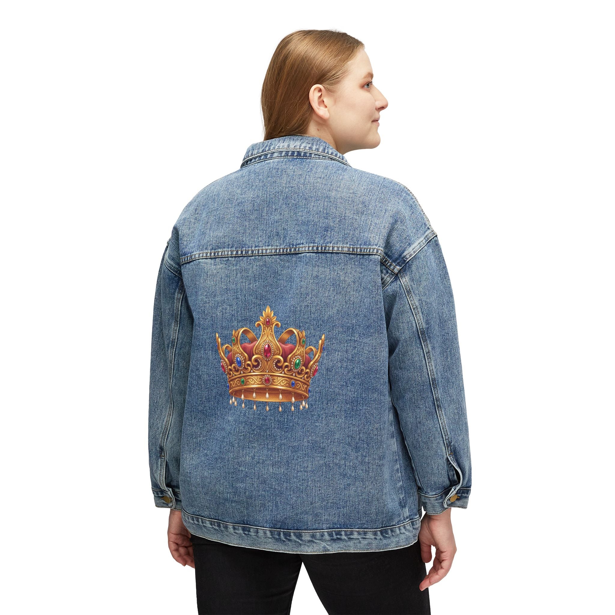 Denim Jacket — Royal Crown Back Print Women's Jean Jacket