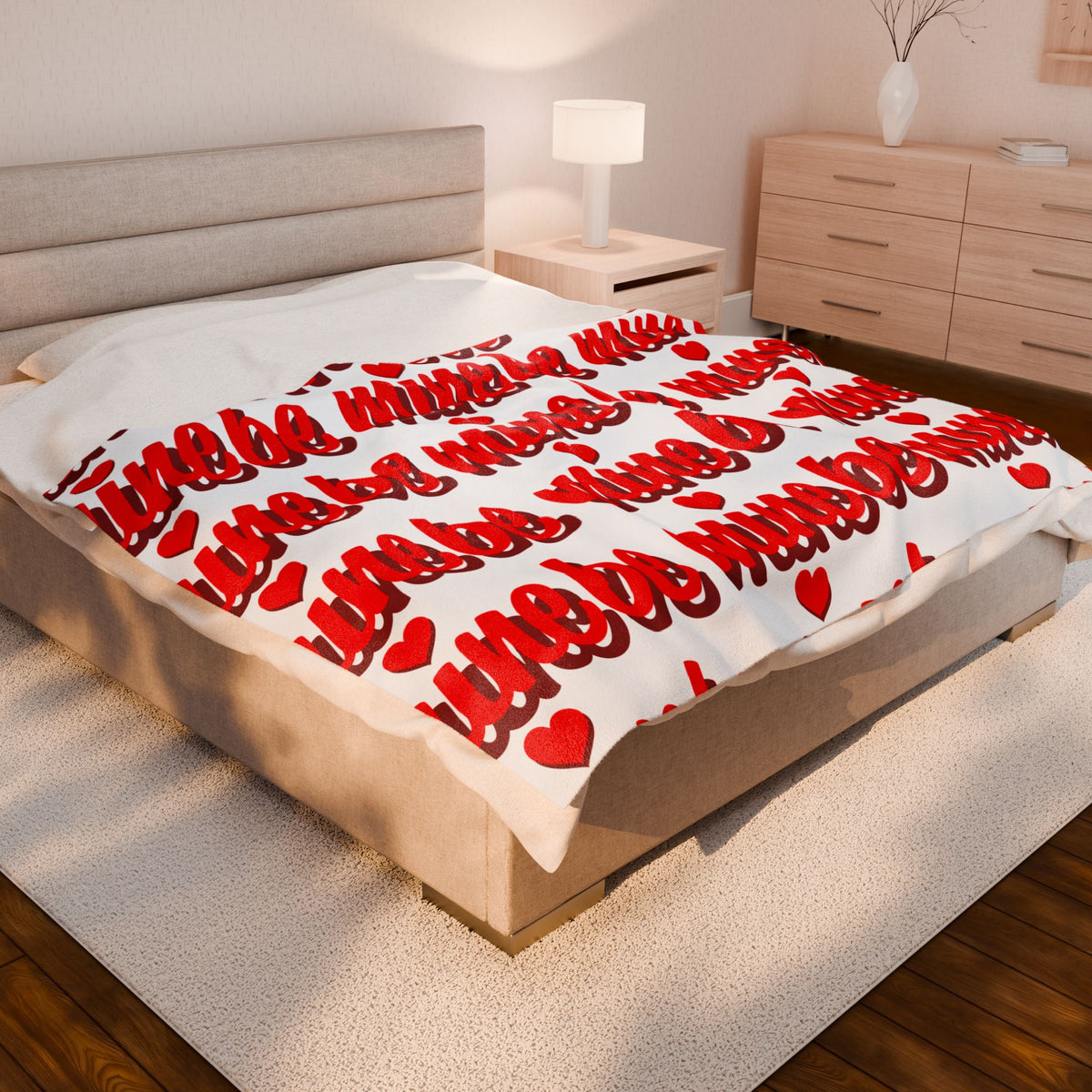 Be Mine Plush Blanket — Valentine's Velveteen Throw with Red Script & Heart