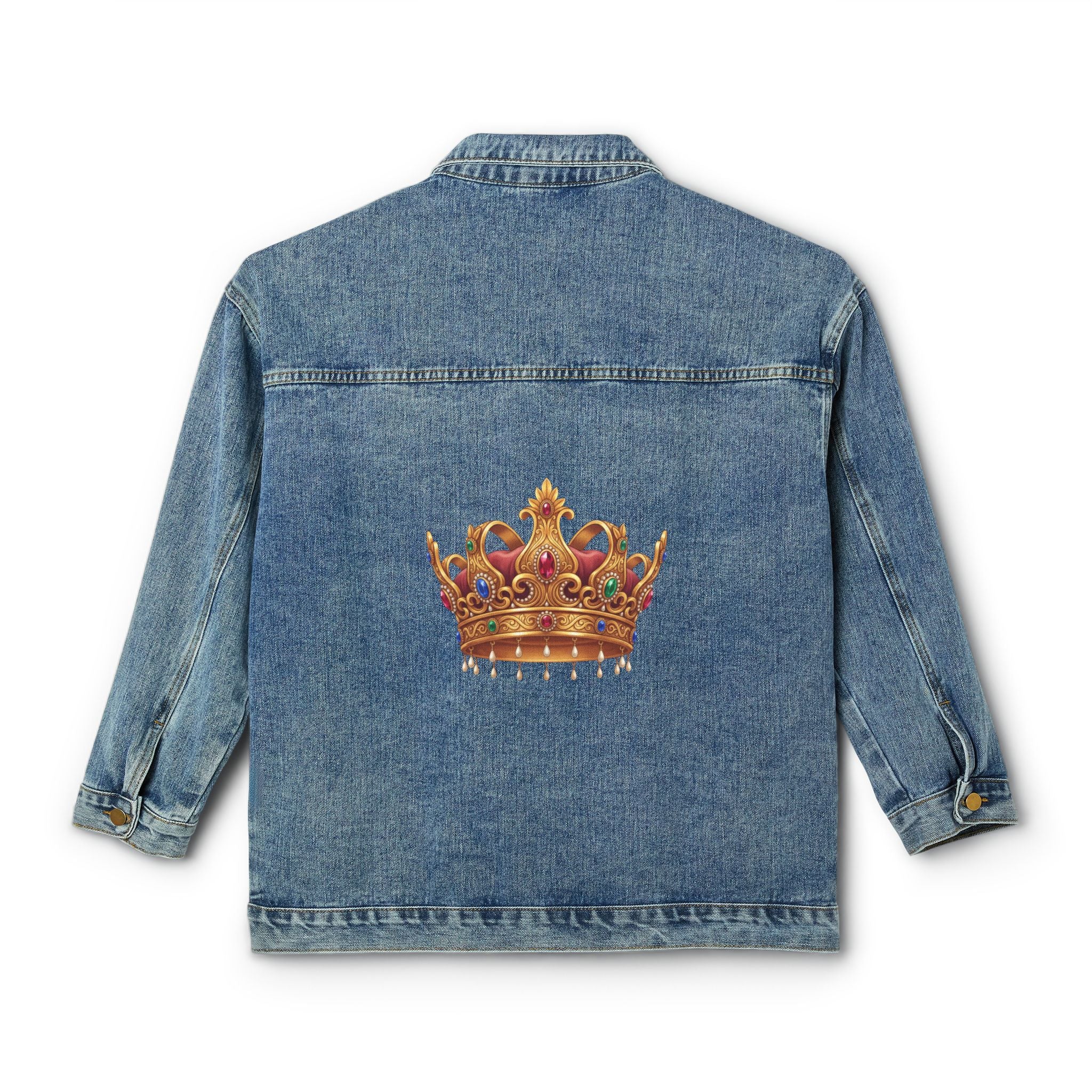 Denim Jacket — Royal Crown Back Print Women's Jean Jacket