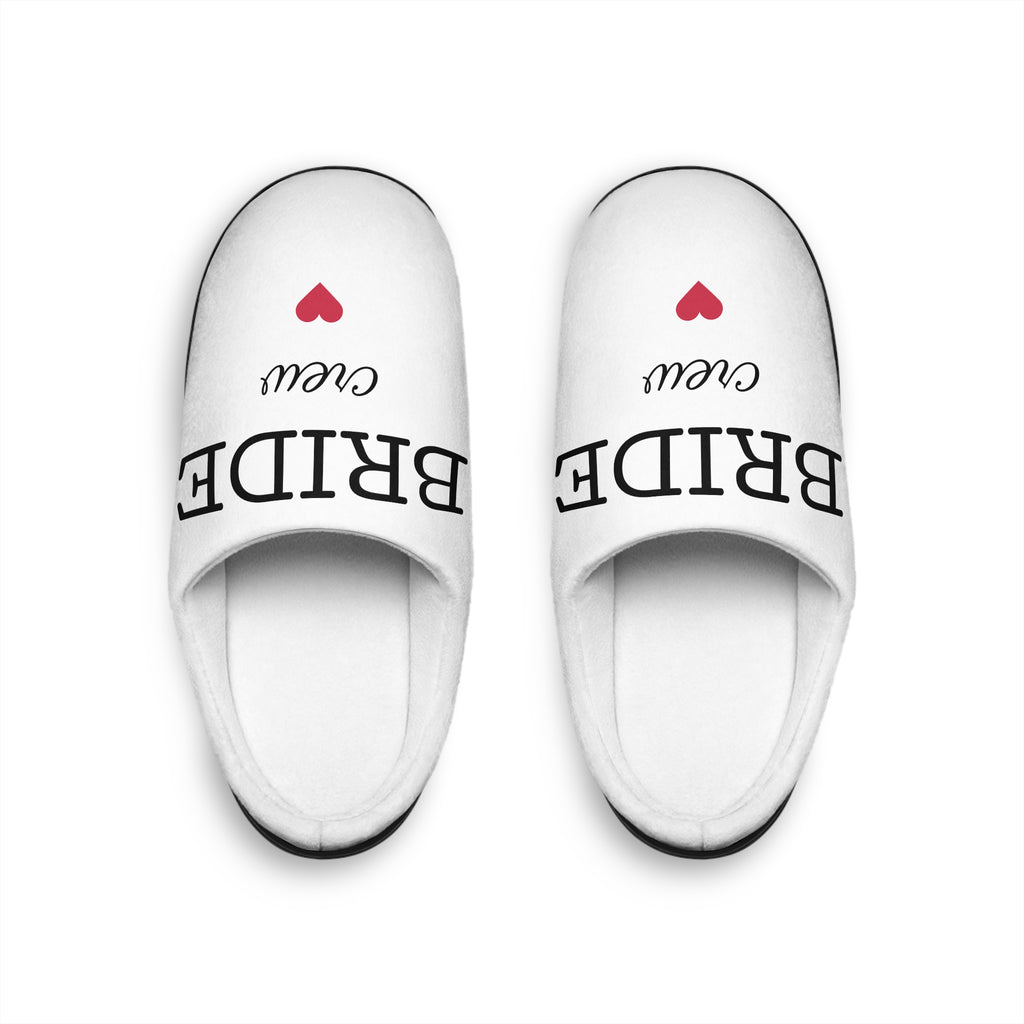 Bride Crew Slippers — Women's White Indoor Slip-On with Heart