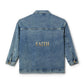 Denim Jacket — 'FAITH' Back Print Women's Jean Jacket, Casual Faith-Based Outerwear
