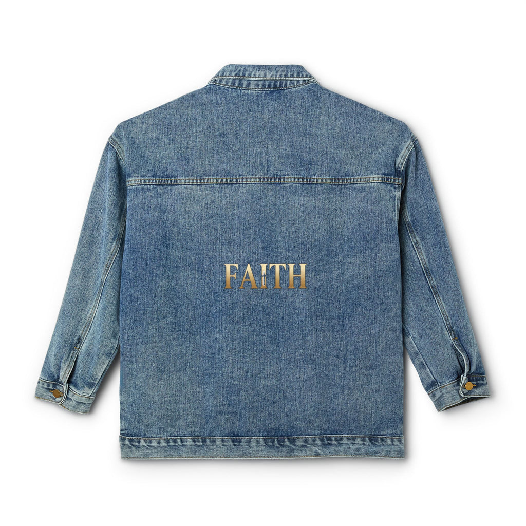 Denim Jacket — 'FAITH' Back Print Women's Jean Jacket, Casual Faith-Based Outerwear