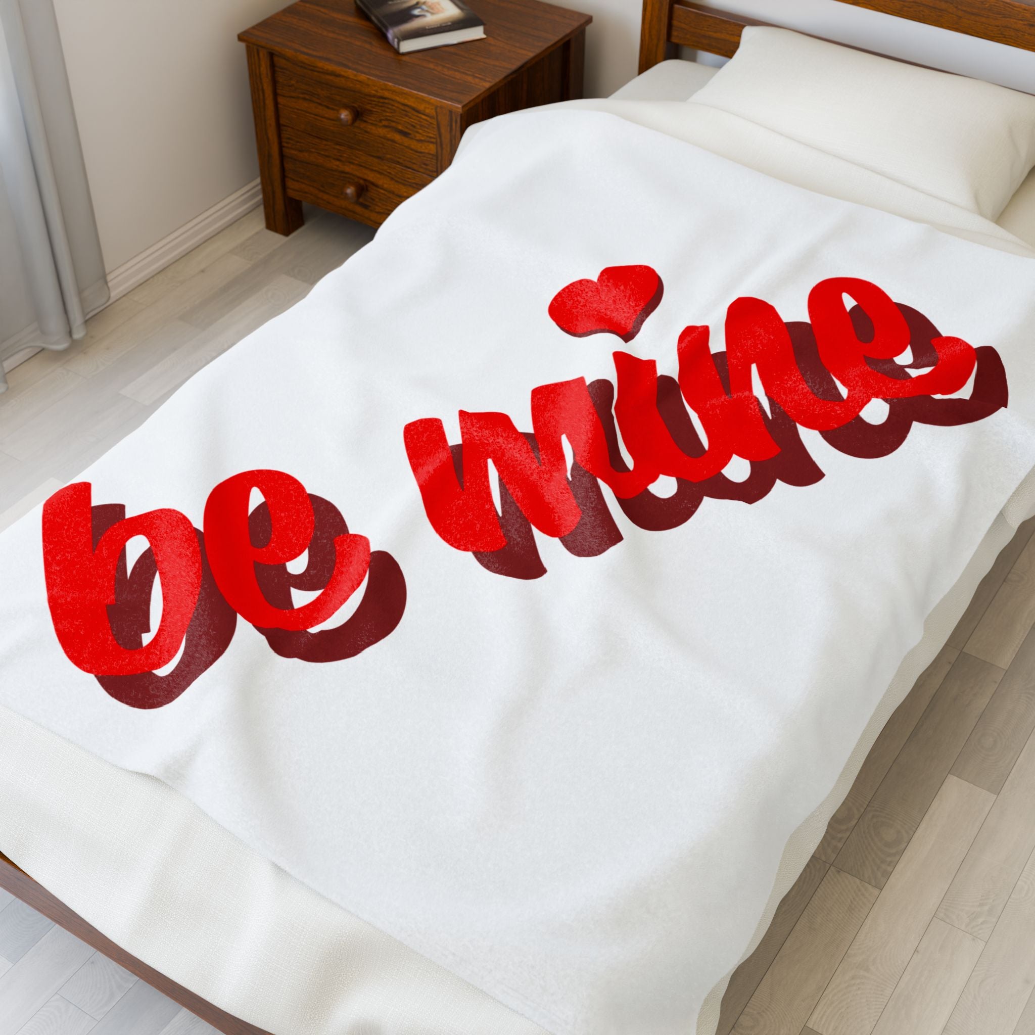 Be Mine Plush Blanket — Valentine's Velveteen Throw with Red Script & Heart
