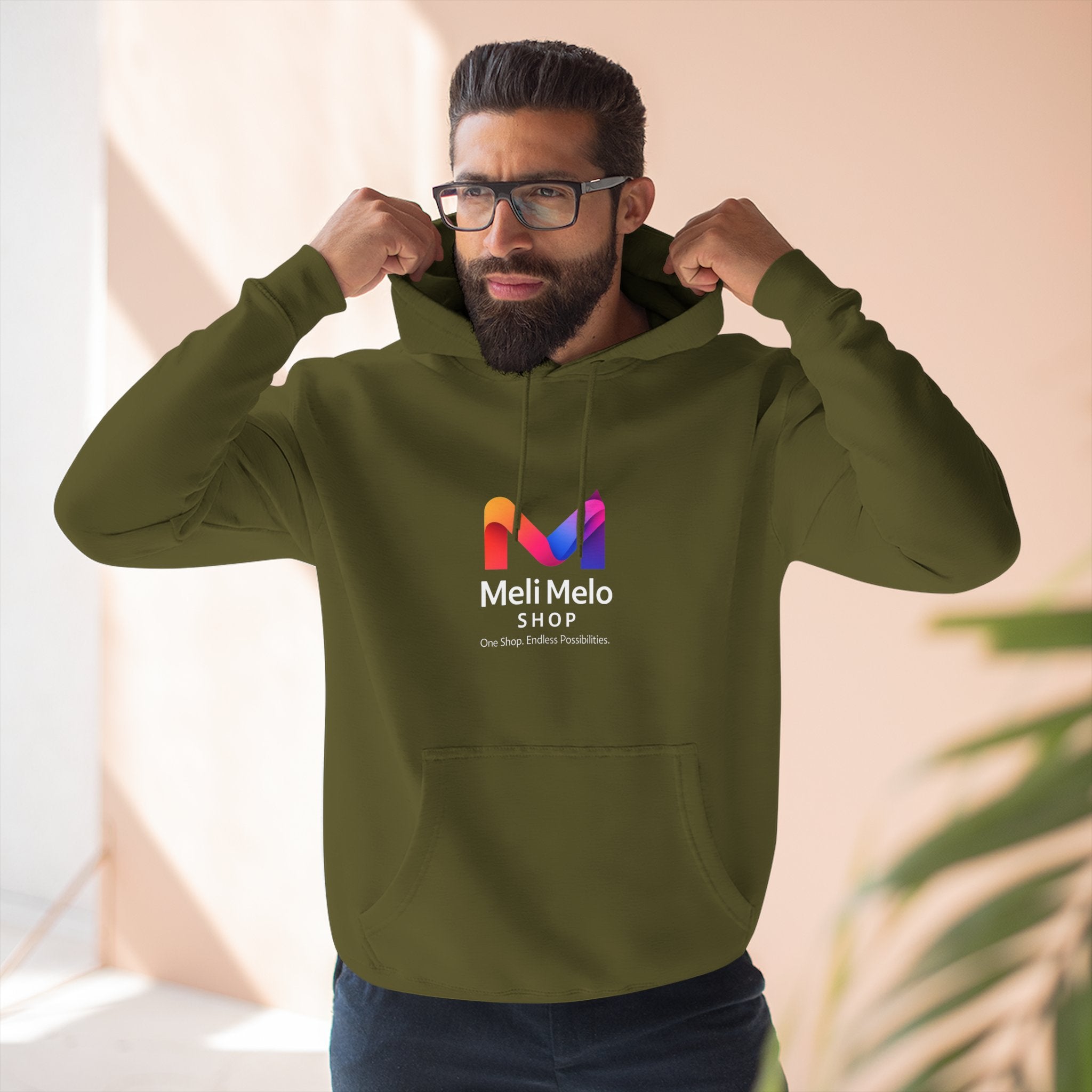 Three-Panel Fleece Hoodie — Lightweight Logo Pullover Sweatshirt