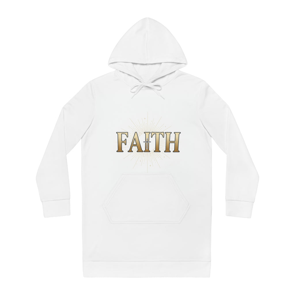 Faith Hoodie Dress — Women's Religious Hoodie Dress with Gold Lettering