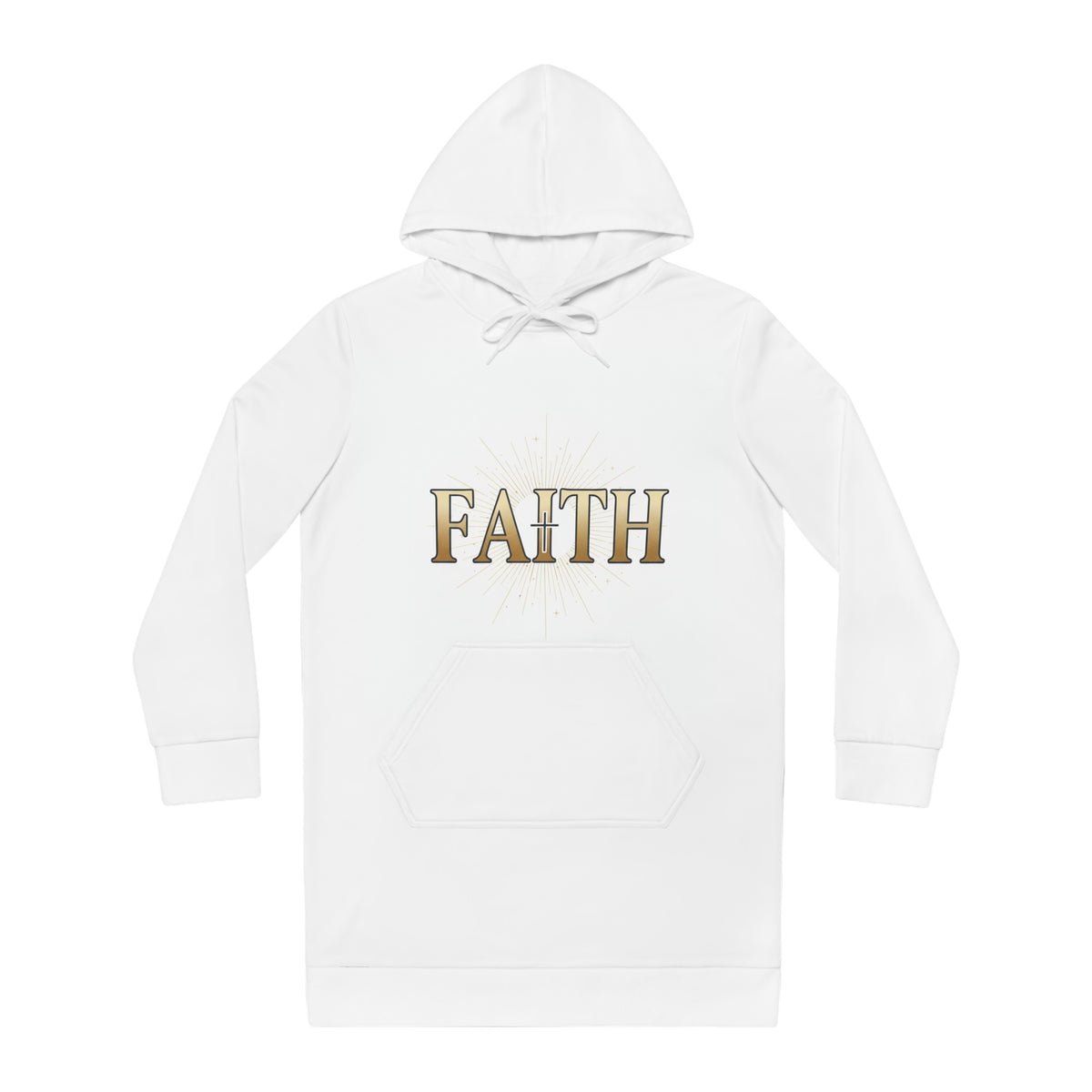 Faith Hoodie Dress — Women's Religious Hoodie Dress with Gold Lettering