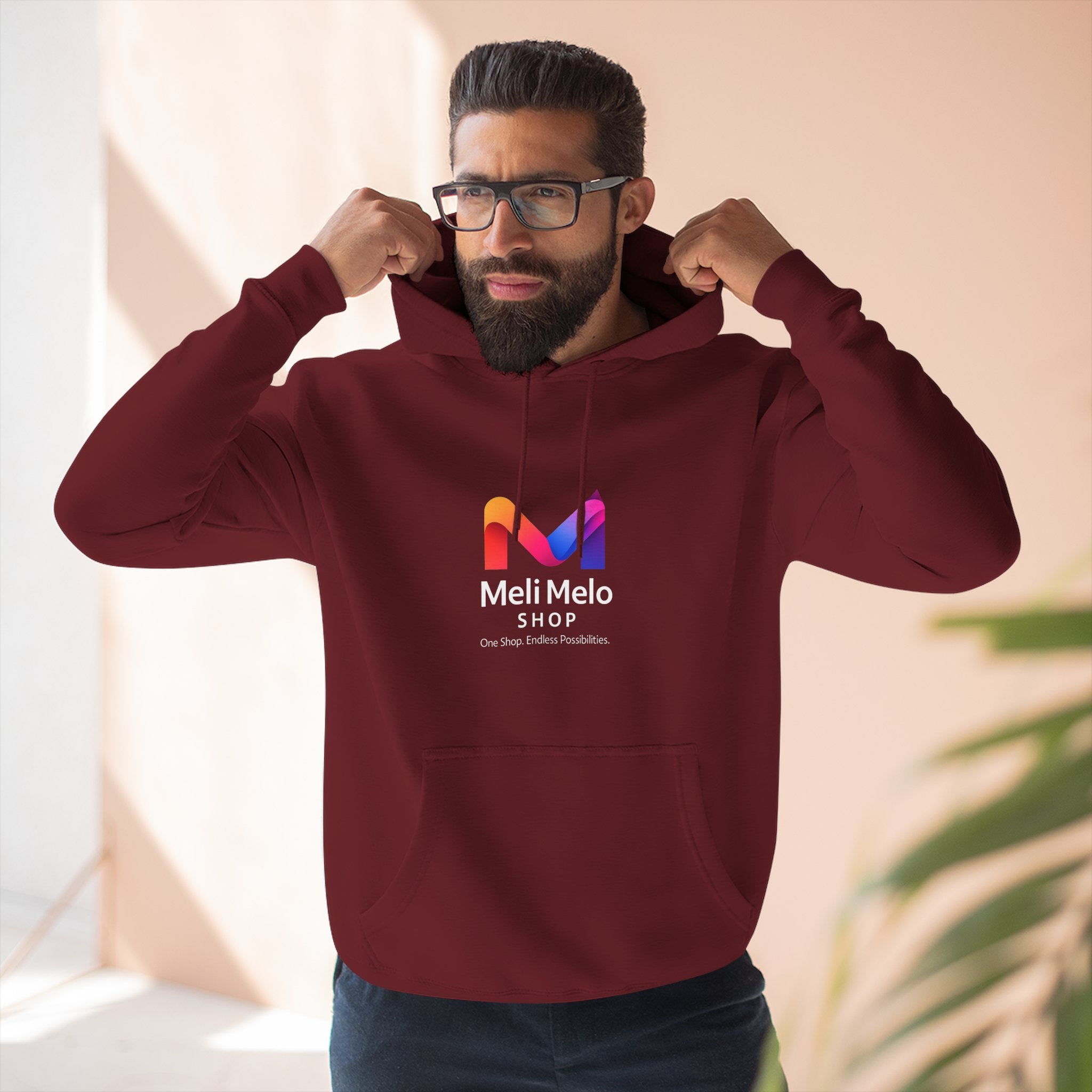 Three-Panel Fleece Hoodie — Lightweight Logo Pullover Sweatshirt