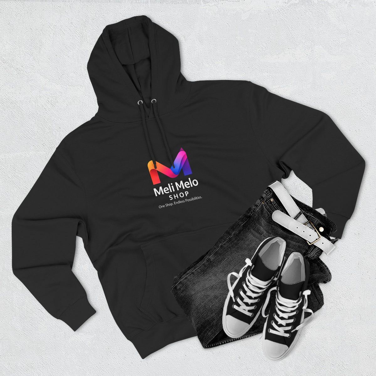 Three-Panel Fleece Hoodie — Lightweight Logo Pullover Sweatshirt