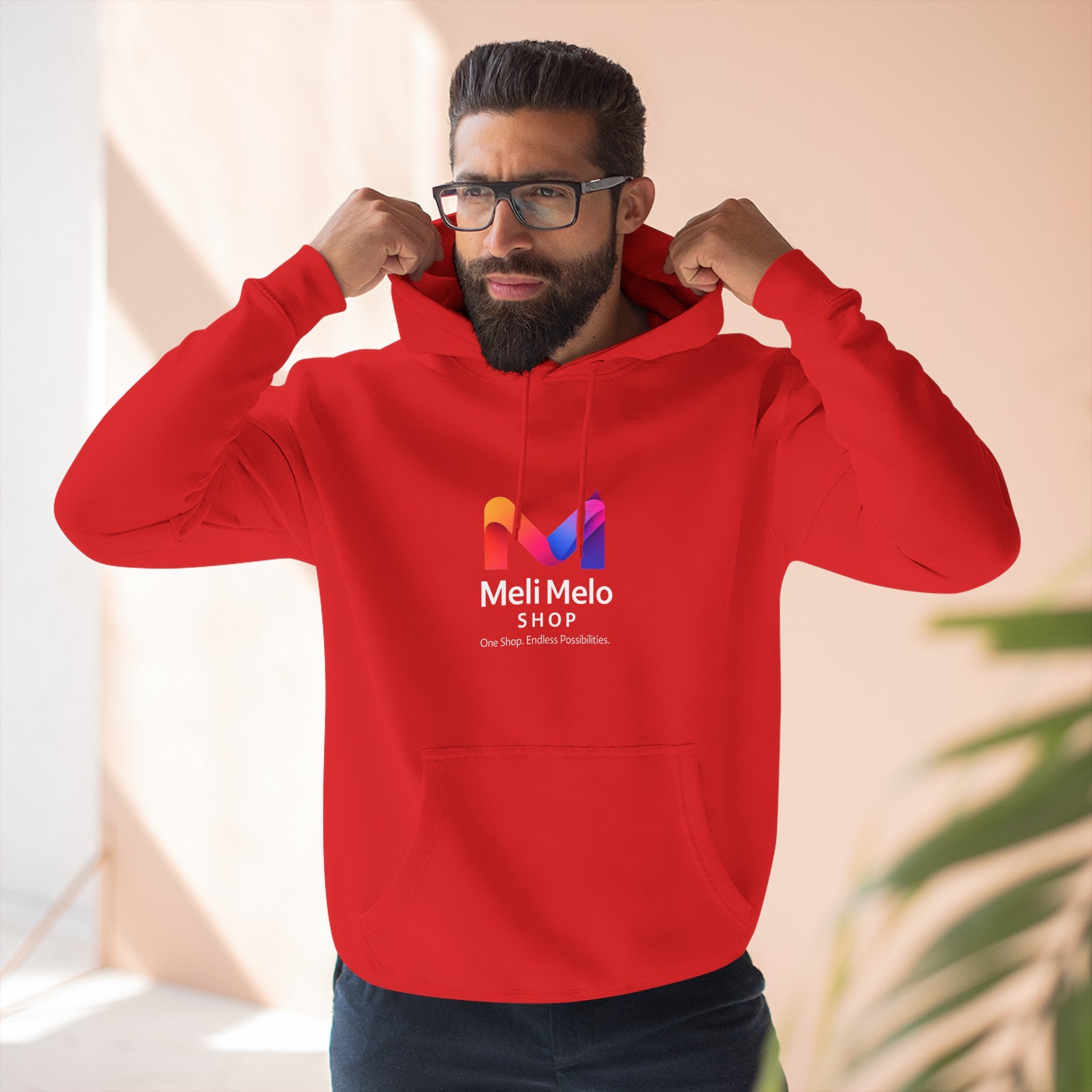 Three-Panel Fleece Hoodie — Lightweight Logo Pullover Sweatshirt