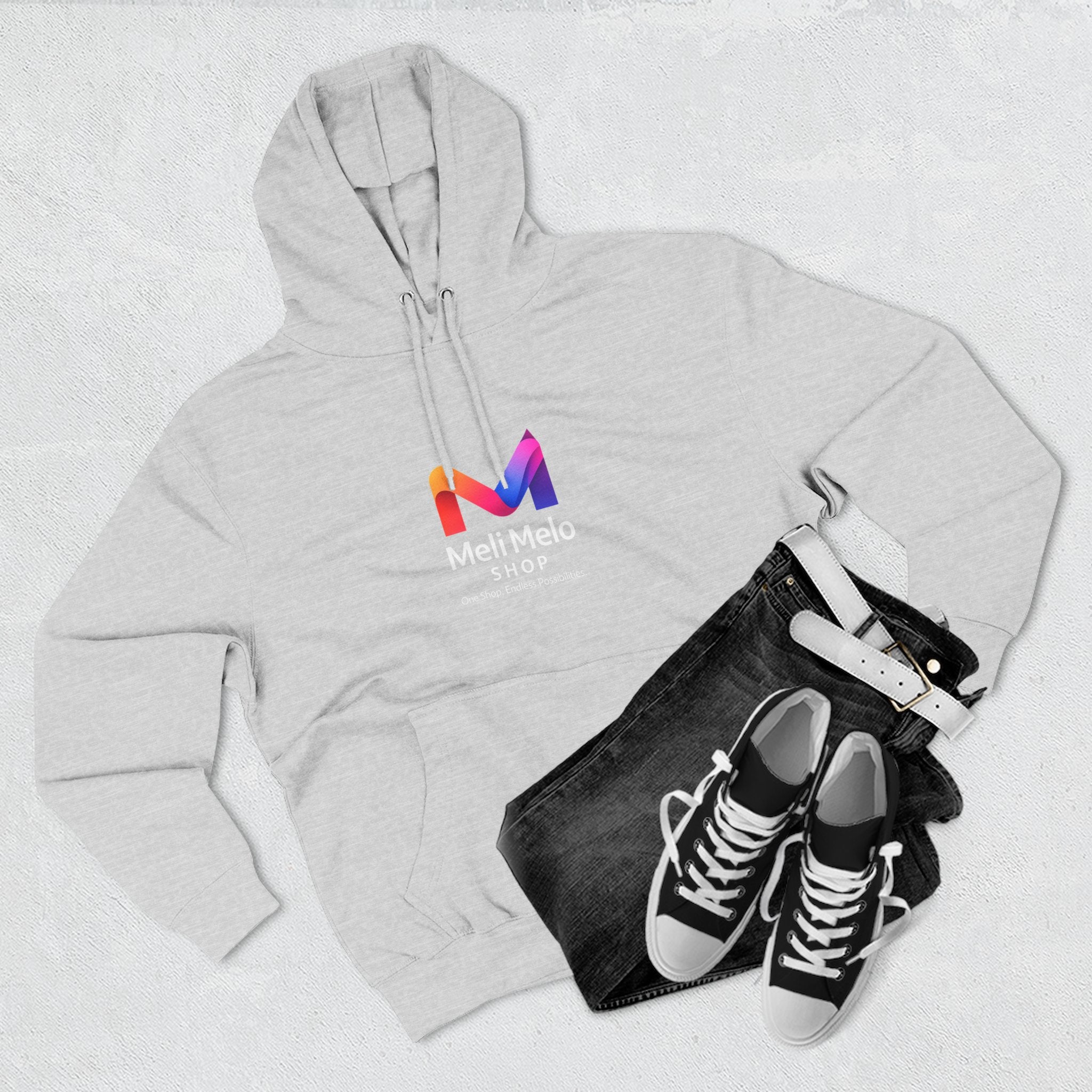 Three-Panel Fleece Hoodie — Lightweight Logo Pullover Sweatshirt