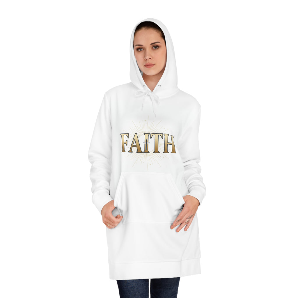 Faith Hoodie Dress — Women's Religious Hoodie Dress with Gold Lettering