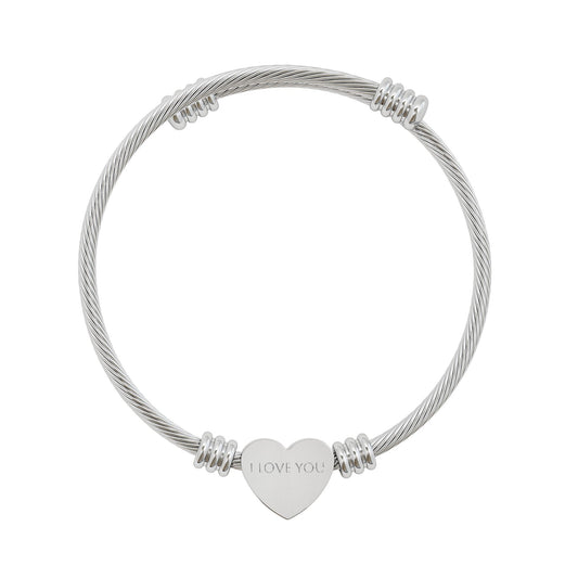 Engraved Heart Cuff Bracelet — Personalized Engraving, Model-Worn Photo