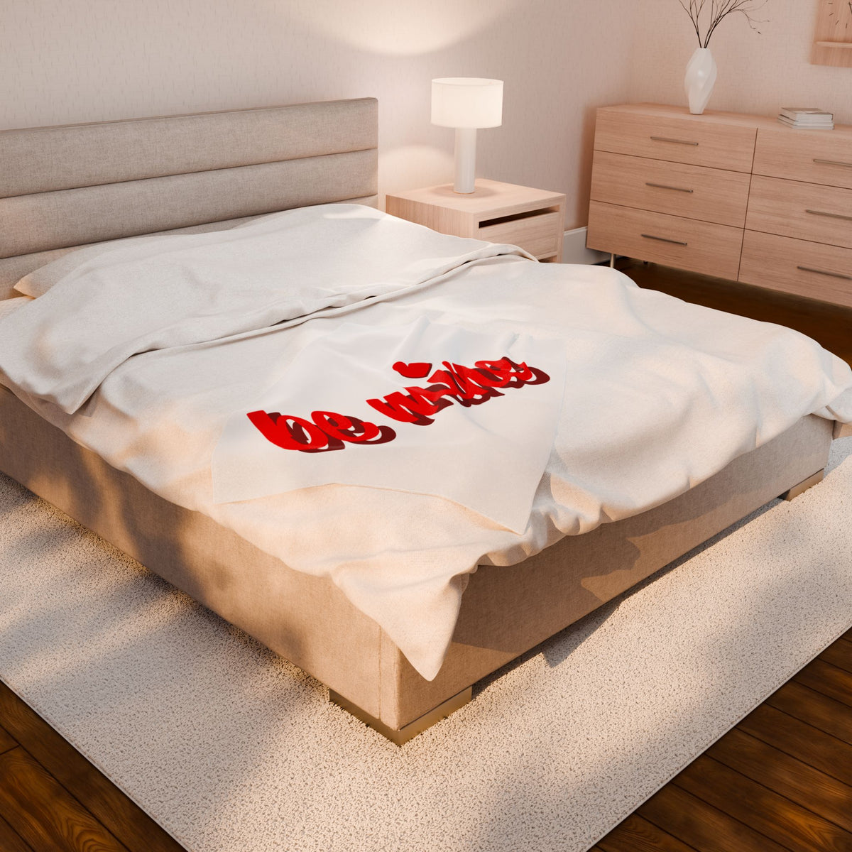 Be Mine Plush Blanket — Valentine's Velveteen Throw with Red Script & Heart