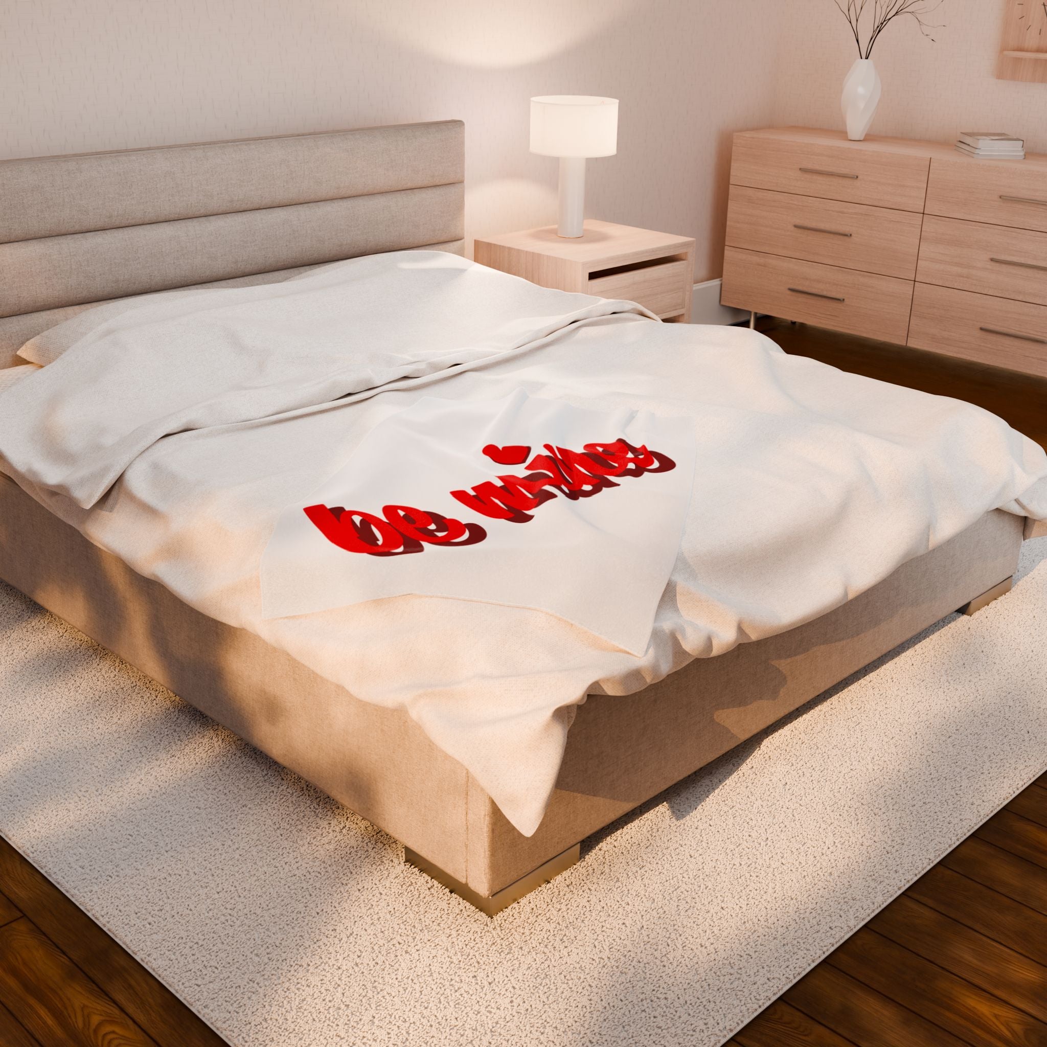 Be Mine Plush Blanket — Valentine's Velveteen Throw with Red Script & Heart
