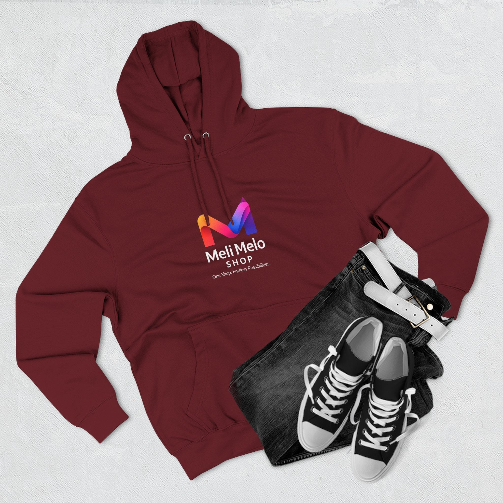 Three-Panel Fleece Hoodie — Lightweight Logo Pullover Sweatshirt