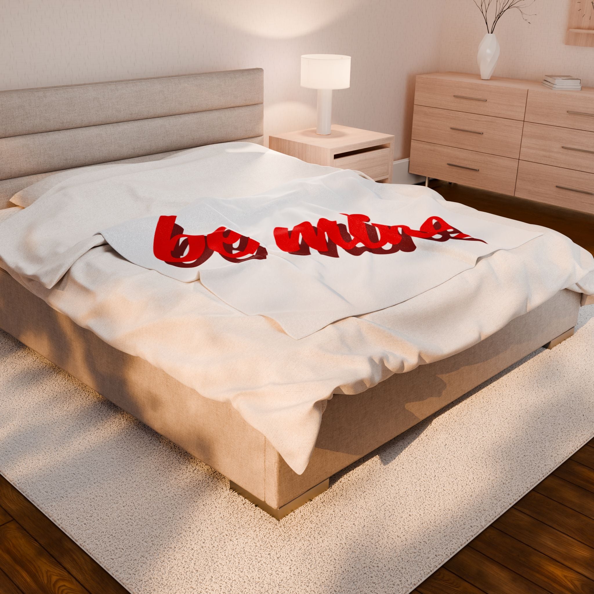 Be Mine Plush Blanket — Valentine's Velveteen Throw with Red Script & Heart
