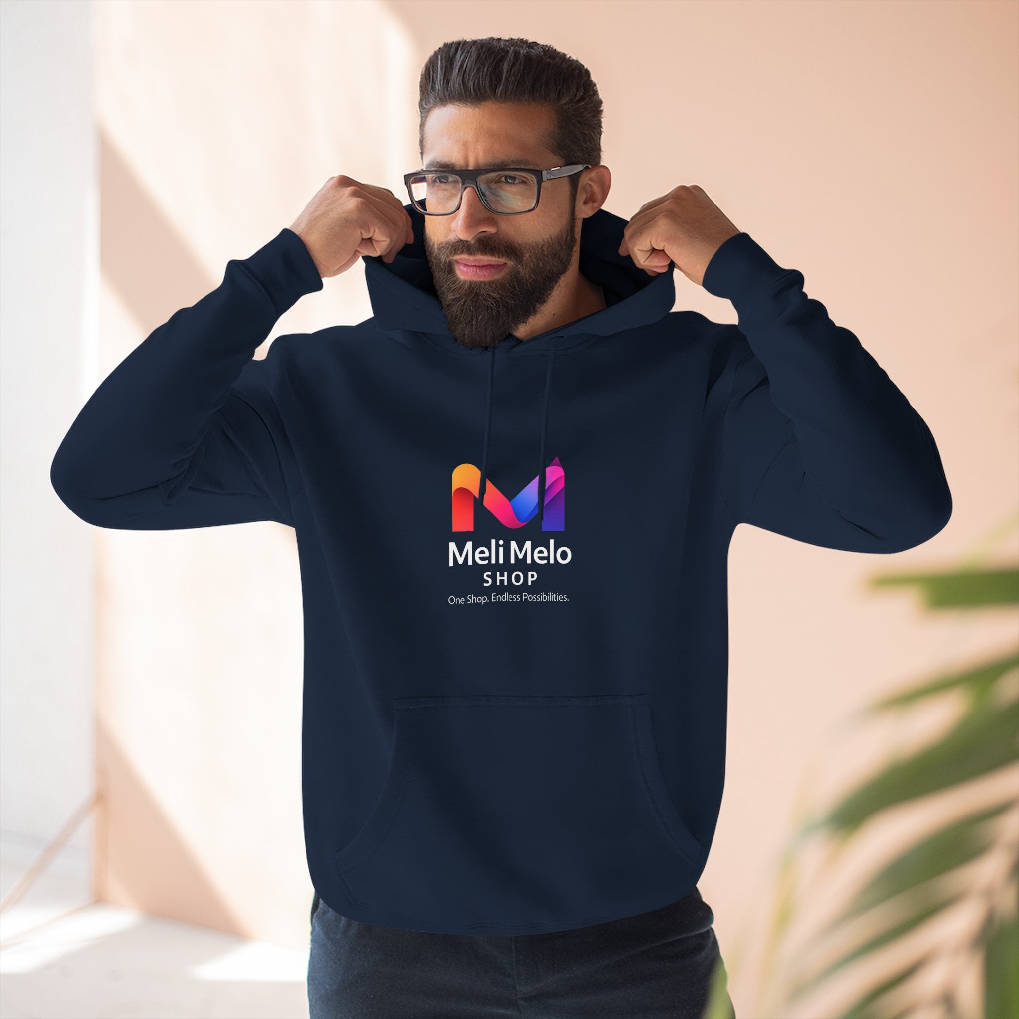 Three-Panel Fleece Hoodie — Lightweight Logo Pullover Sweatshirt