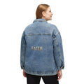 Denim Jacket — 'FAITH' Back Print Women's Jean Jacket, Casual Faith-Based Outerwear