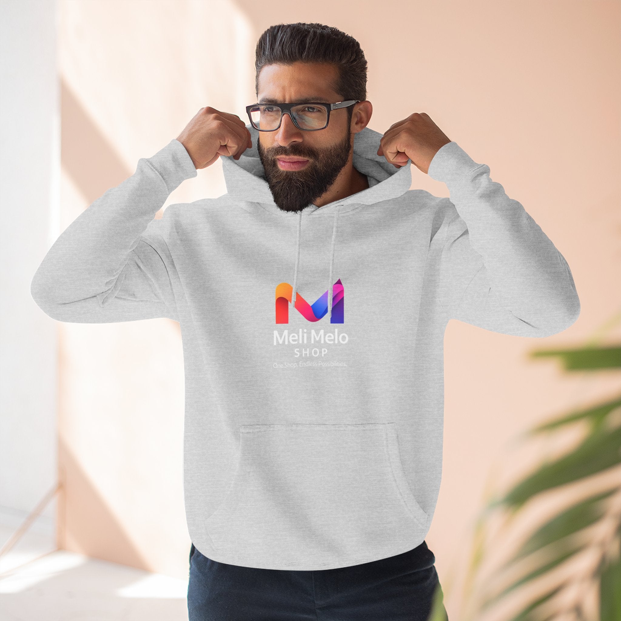 Three-Panel Fleece Hoodie — Lightweight Logo Pullover Sweatshirt