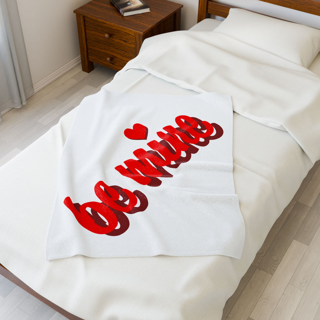 Be Mine Plush Blanket — Valentine's Velveteen Throw with Red Script & Heart