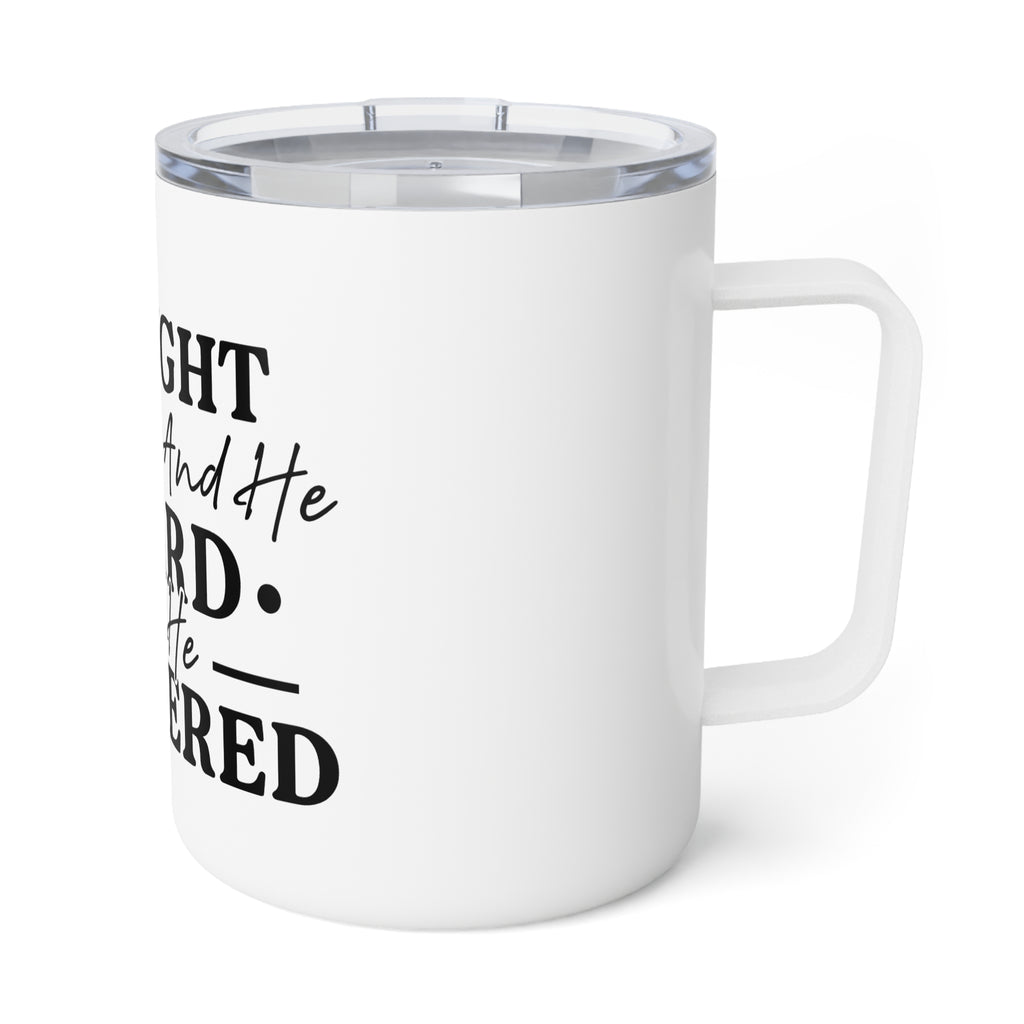 Insulated Coffee Mug — "I Sought The Lord And He Heard" Christian Travel Tumbler, 10 oz
