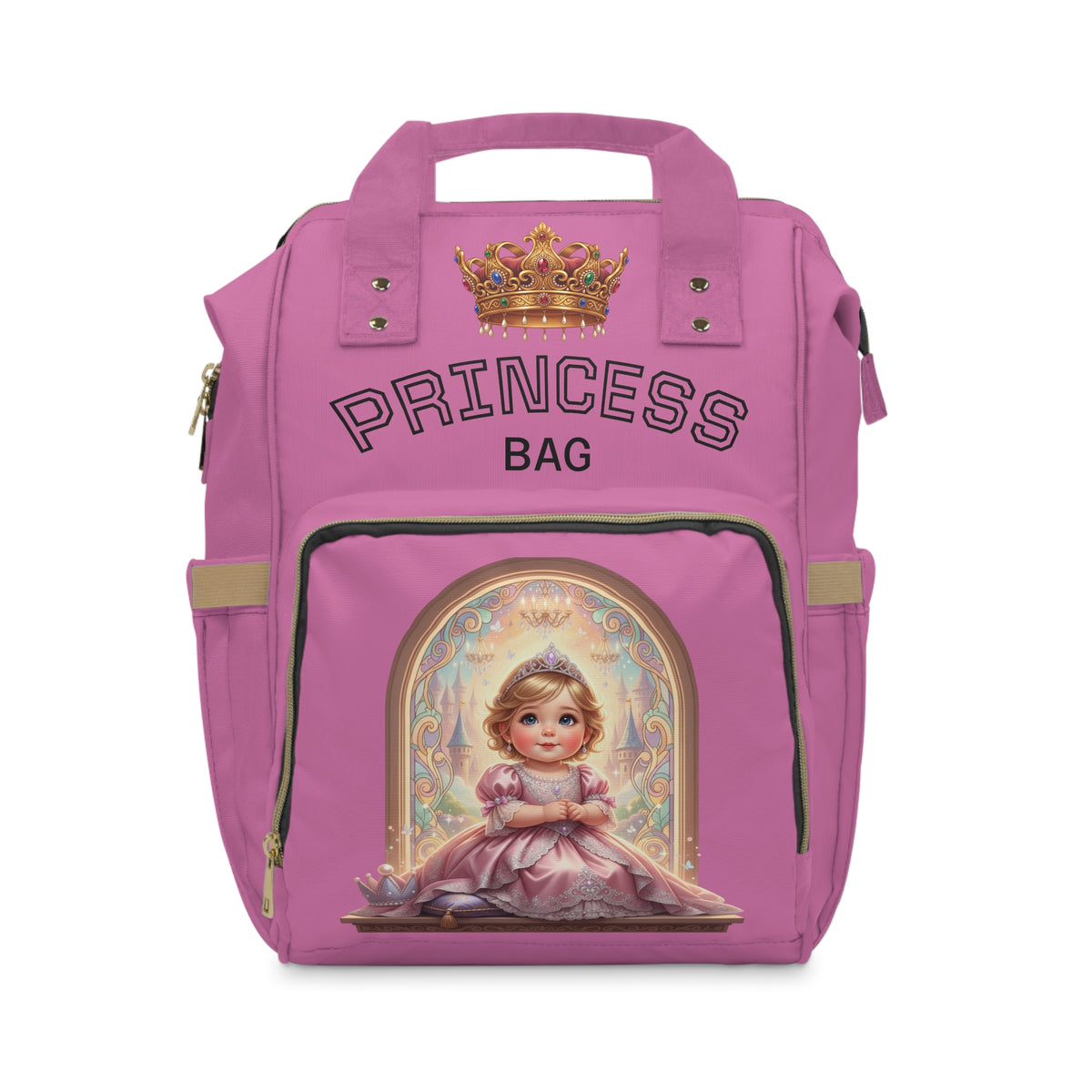 Princess Diaper Backpack – Pink Multifunctional Baby Bag with Cute Animal Design