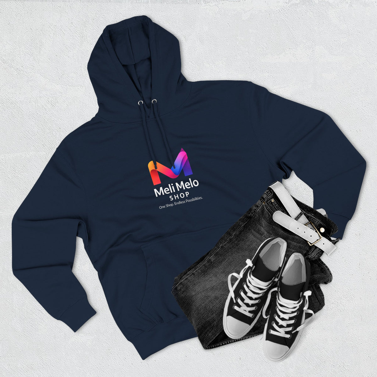 Three-Panel Fleece Hoodie — Lightweight Logo Pullover Sweatshirt