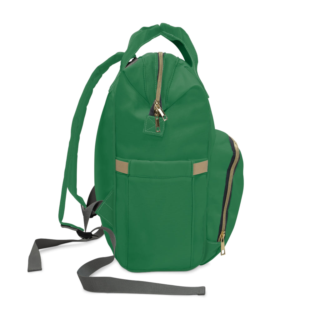 Diaper Backpack — Green Baby Patch Organizer with Bottle & Stroller Pockets